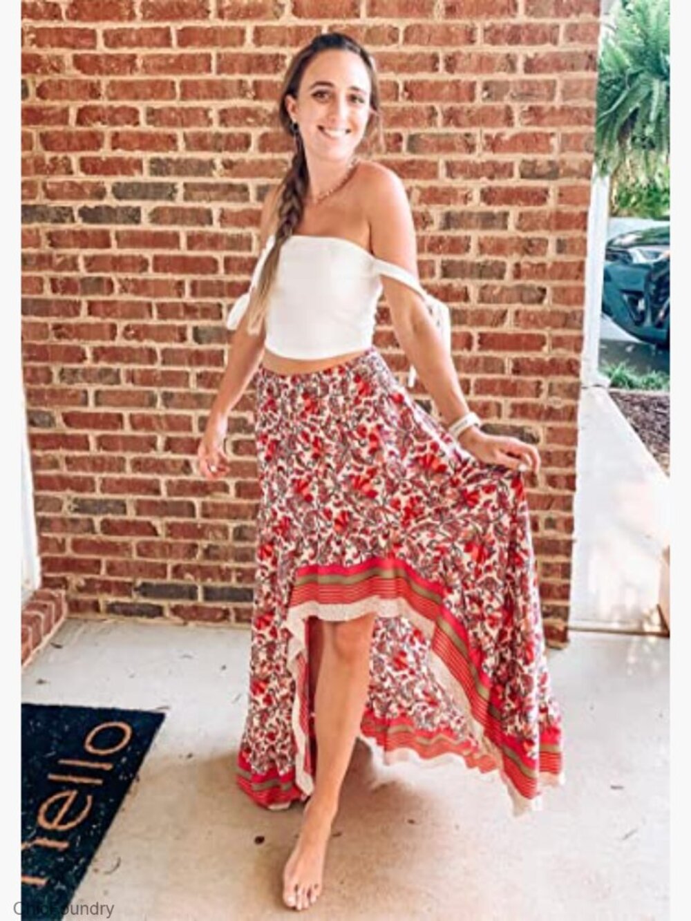 Floral Maxi Skirt High Low Ruffle Split Elastic Waist Casual Beach - Picture 2 of 5